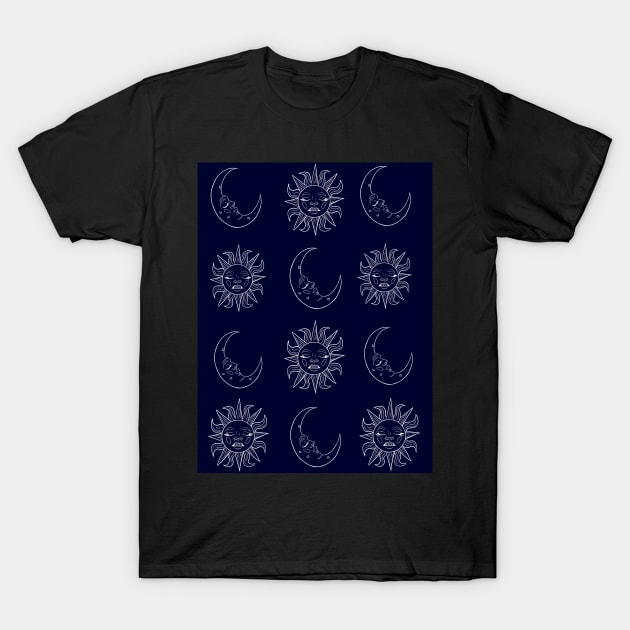 Silver sun and moon print T-Shirt by KellyJay96